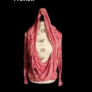 Stylish Women's Knit Red And Pink Lightweight Hooded Top (plus 2 Tank Tops)